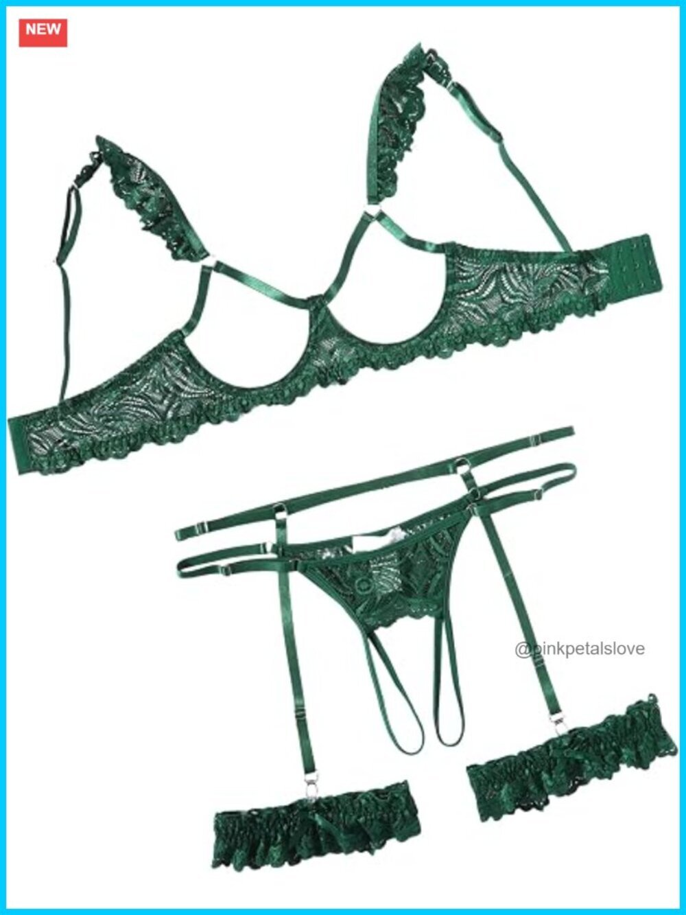 Women's Underwire Floral Lace Lingerie Set with Garter